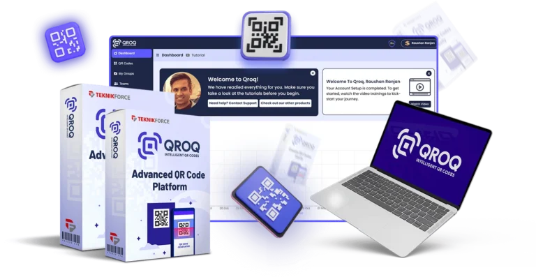 A branded QR code generated with Qroq Elite on a marketing poster for a coffee shop
