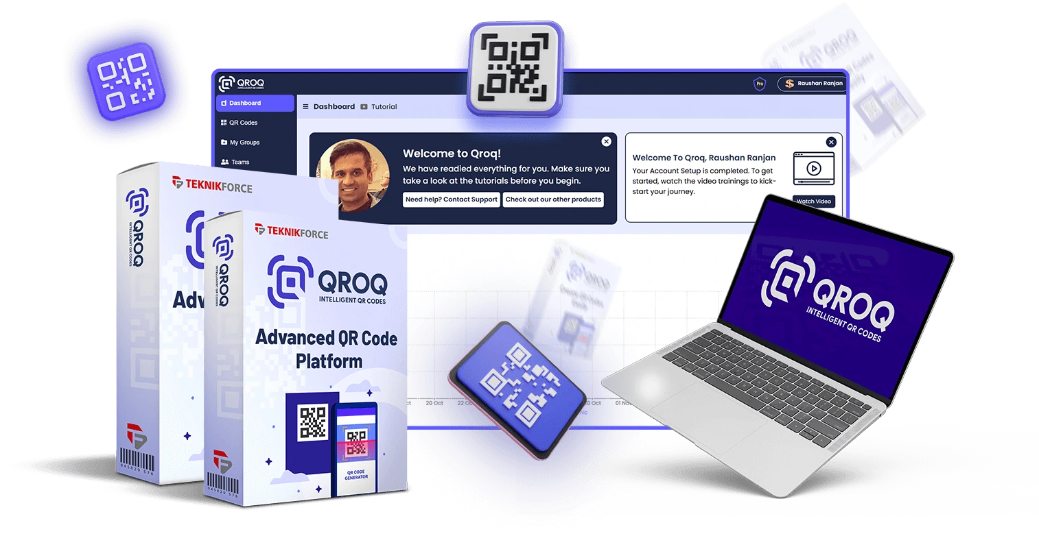 A branded QR code generated with Qroq Elite on a marketing poster for a coffee shop