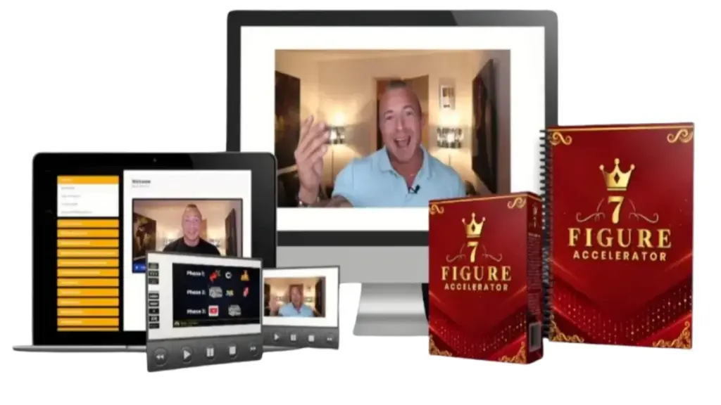 Entrepreneur working on a laptop building a high-ticket affiliate business with the 7-Figure Accelerator system.