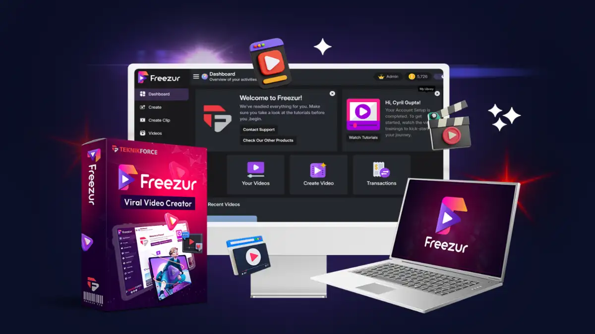 AI video creation tool Freezur interface with holographic screens