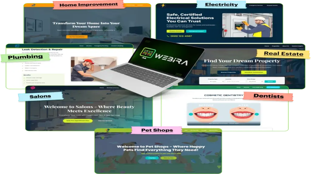 Webira AI website builder creating a full professional website automatically