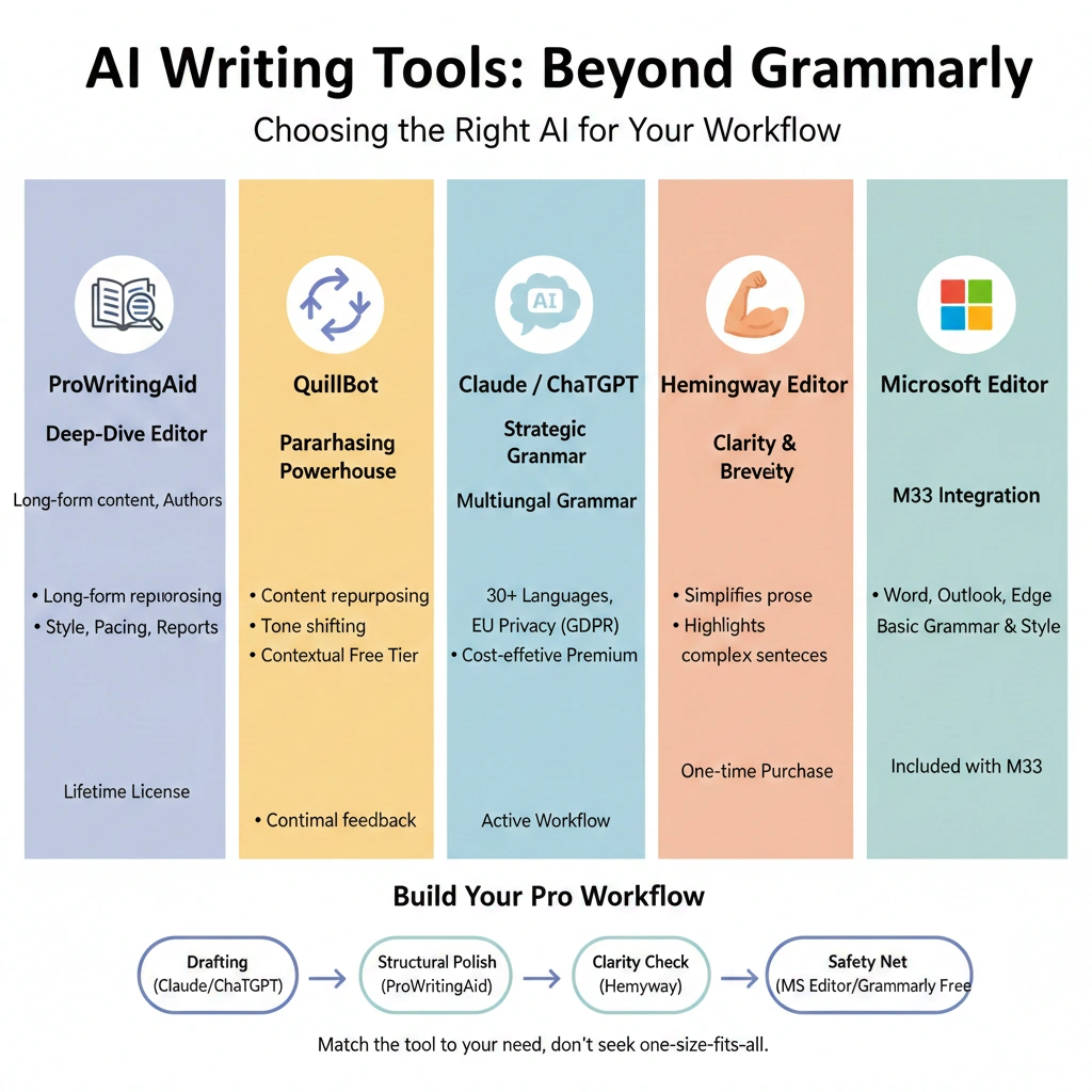 Best Grammarly alternatives compared using AI writing tools