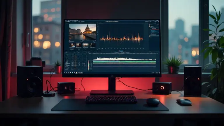 Professional video editing workspace with modern software
