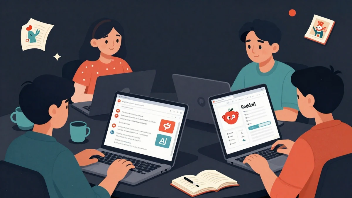 Users reading AI software reviews on Reddit communities