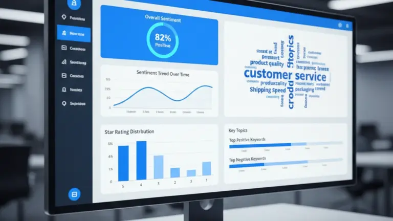 AI dashboard analyzing customer reviews and sentiment
