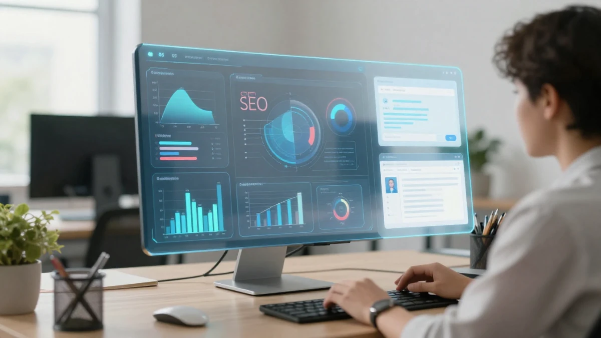 AI marketing tools dashboard showing content, SEO, and analytics