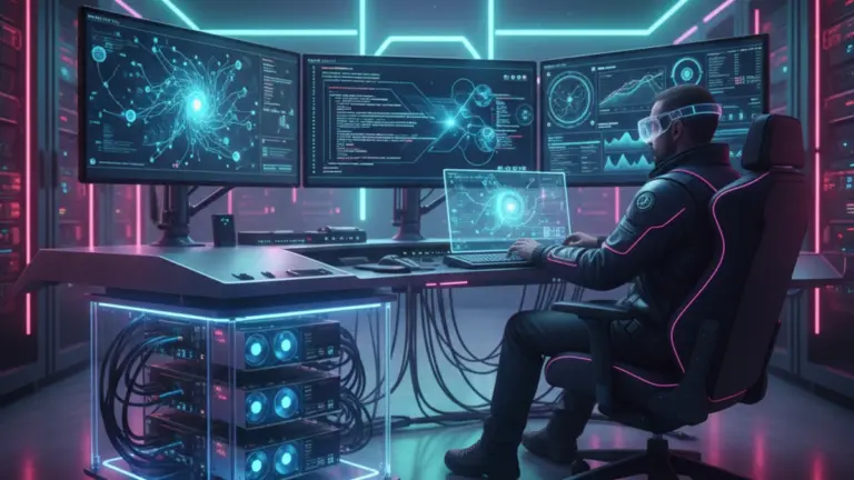 Designer generating AI images using Stable Diffusion open source model in a creative digital workspace