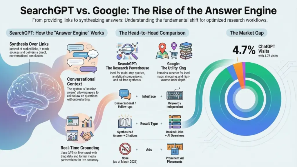 Comparison between AI search engine and traditional search results page