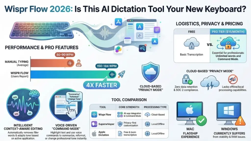 Professional using Wispr Flow voice typing software on laptop