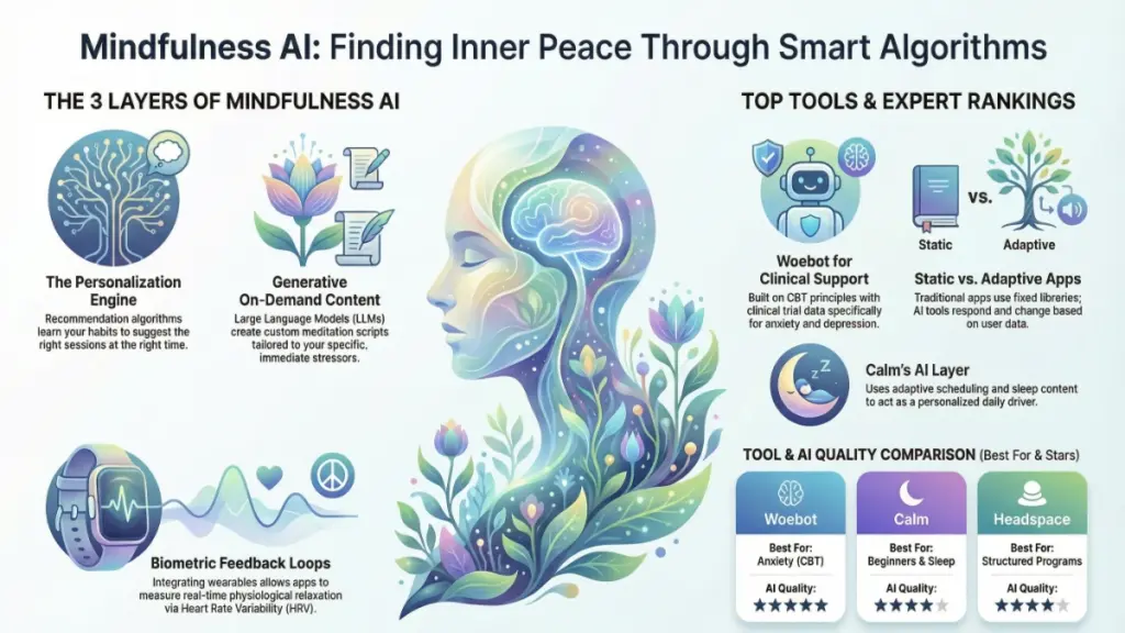 person meditating with wearable device tracking heart rate and AI data