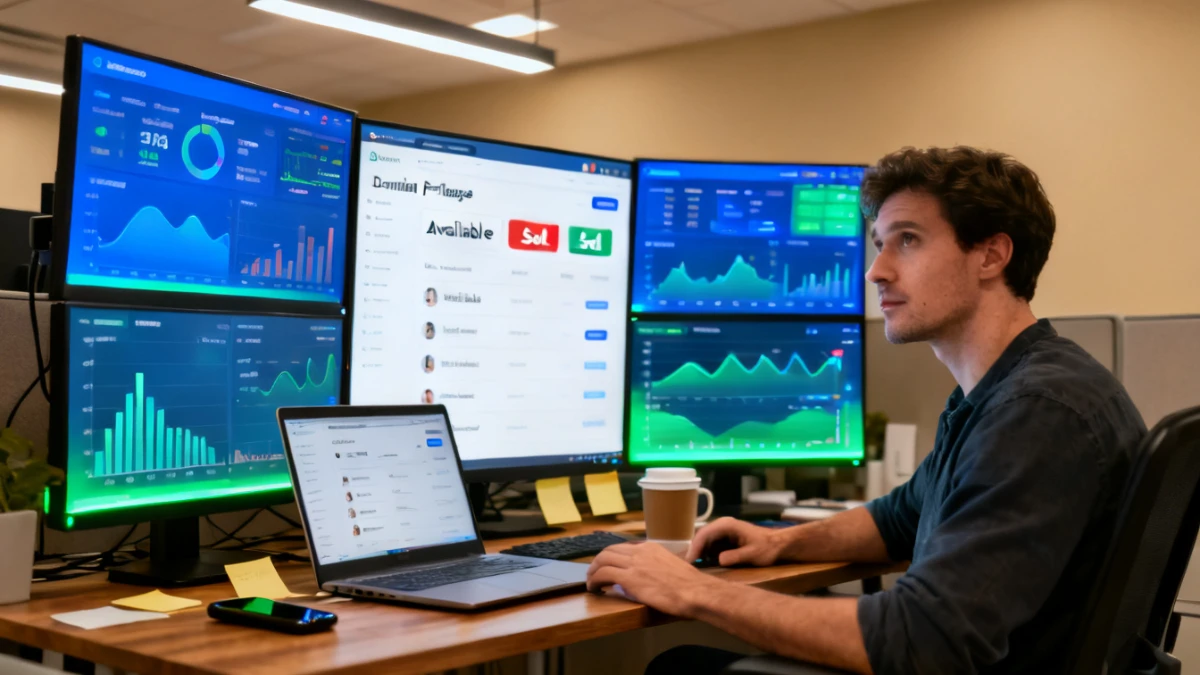Domain investing dashboard showing expired domains and analytics