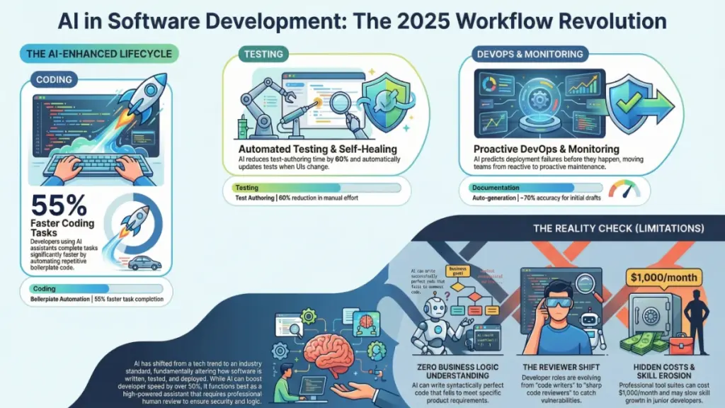 developer using AI tools for coding testing and deployment