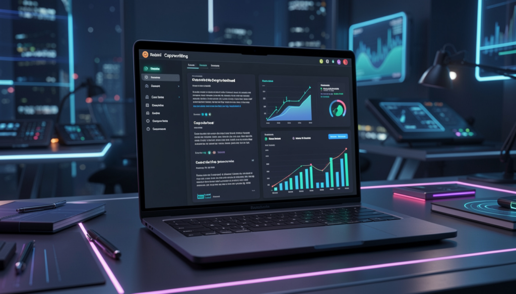 Digital marketer using AI copywriting software to create Facebook ads and email campaigns