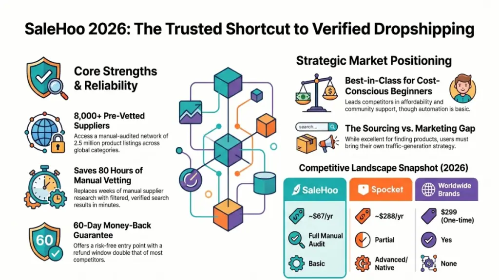 Entrepreneur researching verified suppliers and managing a successful dropshipping store with SaleHoo