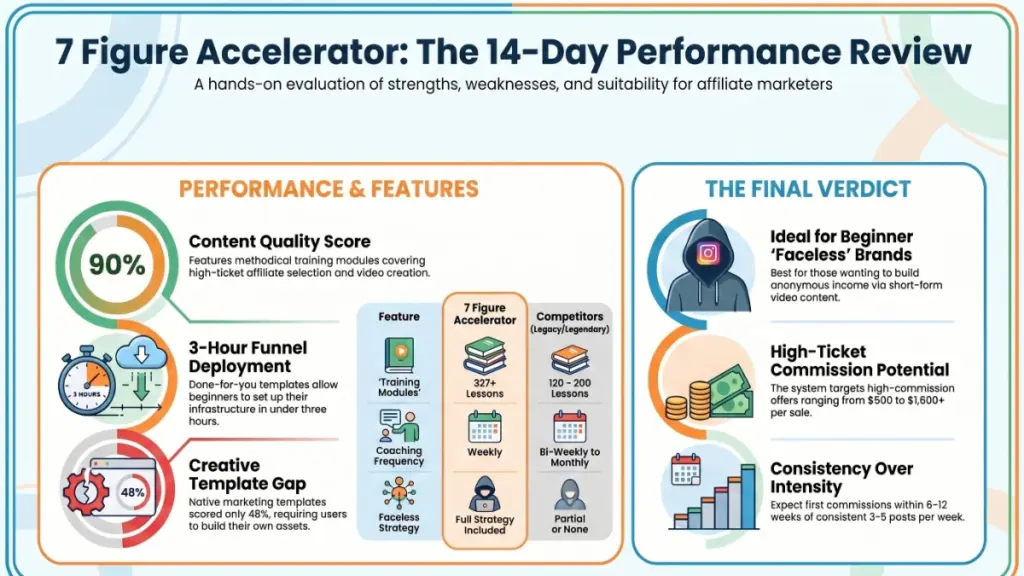 Entrepreneur creating faceless video content and affiliate funnels using 7 Figure Accelerator strategies.