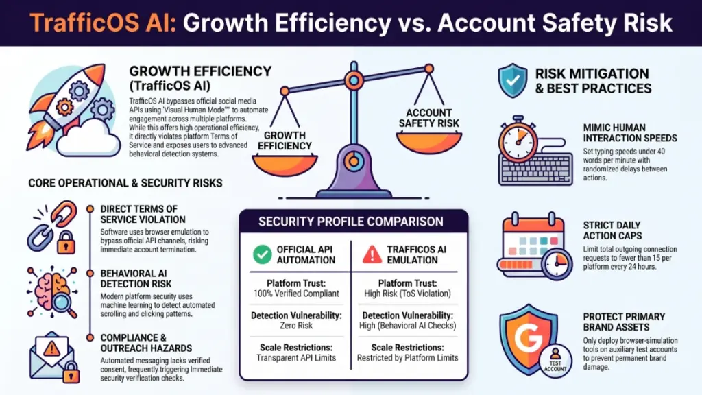 Browser automation workflow illustrating account ban risks from non-API social media automation.