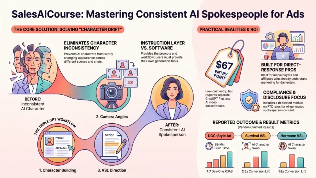 Male digital marketer analyzing AI-generated video ads on multiple computer screens.