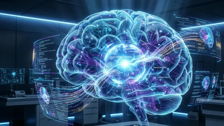 Visualization of Claude AI's hidden J-space reasoning workspace inside a neural network.