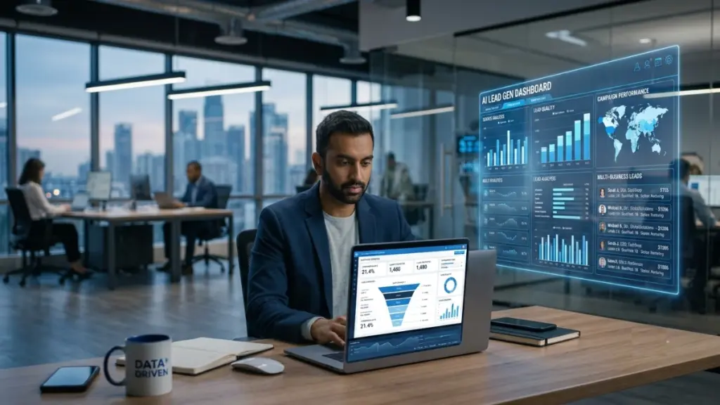Aigency Valet AI lead generation dashboard displaying verified business leads.