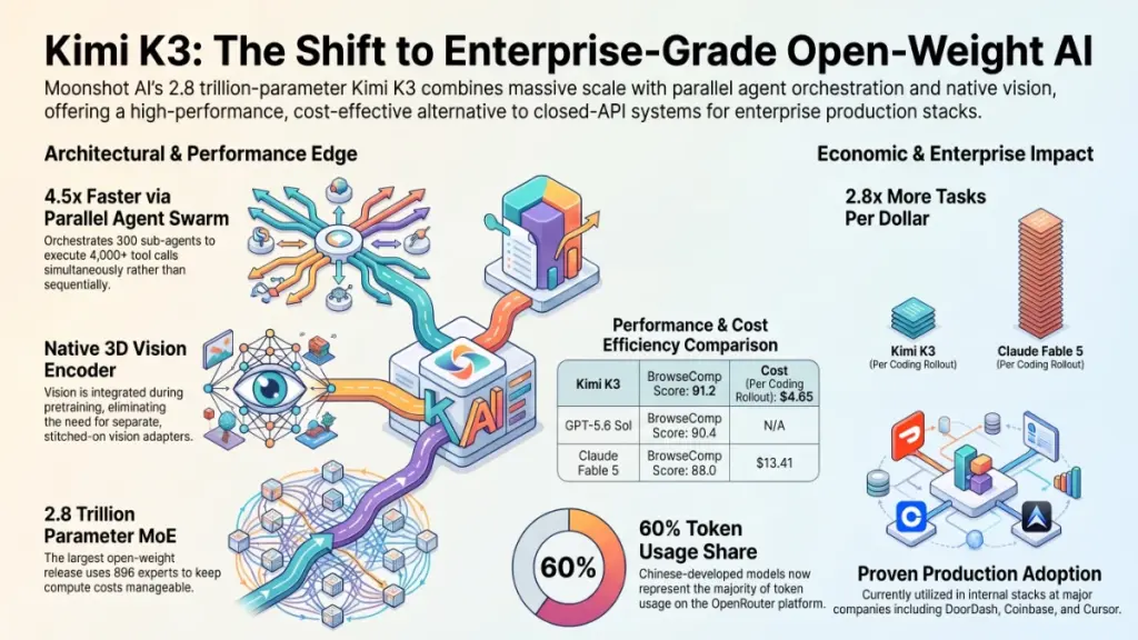 Enterprise team using advanced AI agents and multimodal artificial intelligence powered by Kimi K3.