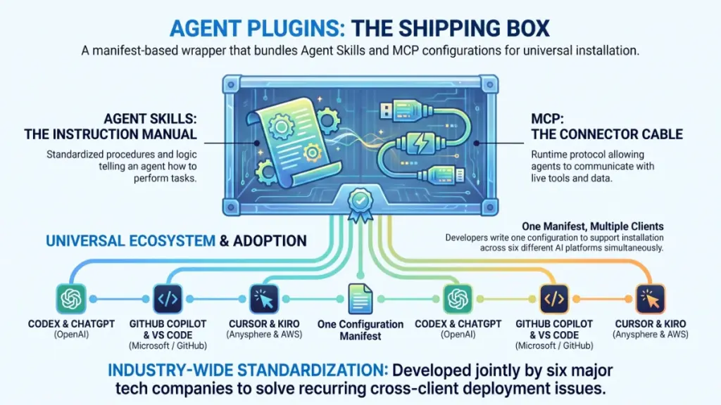 Agent Plugins connecting Agent Skills and MCP infrastructure across six AI agent clients