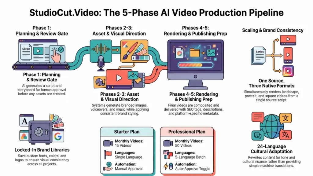 StudioCut.Video five-phase AI video creation workflow