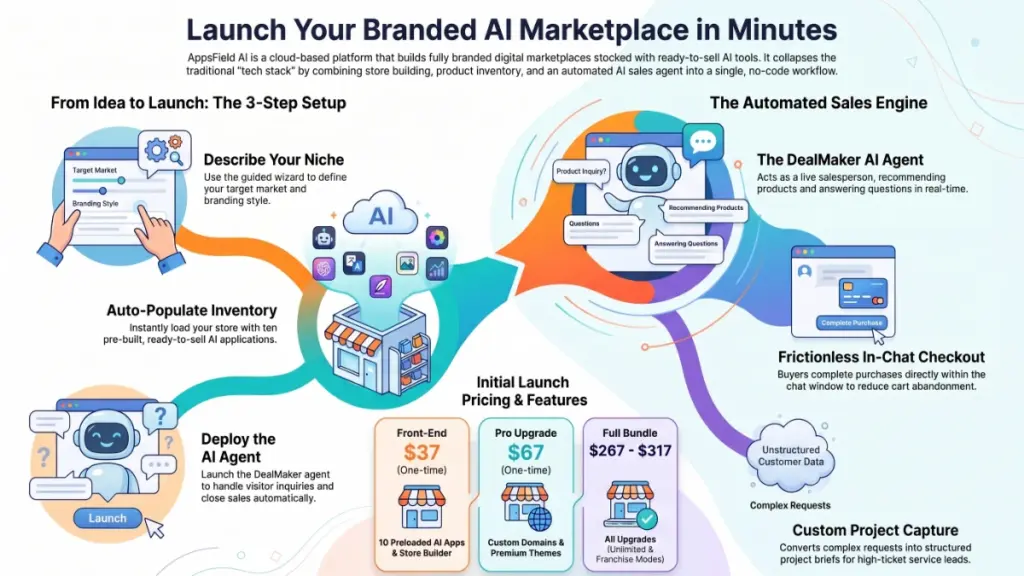 AI sales agent helping customers inside an online AI app store