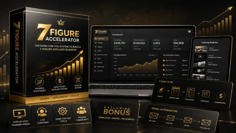 7-Figure Accelerator online business training dashboard illustration