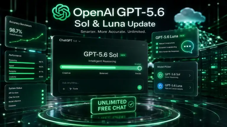 GPT-5.6 Sol dashboard showing the new reasoning slider and AI accuracy improvements.