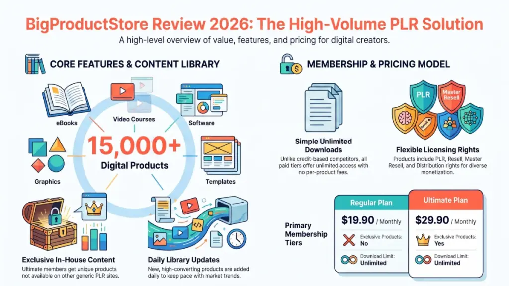 Digital marketer using PLR products to build an online business with BigProductStore.
