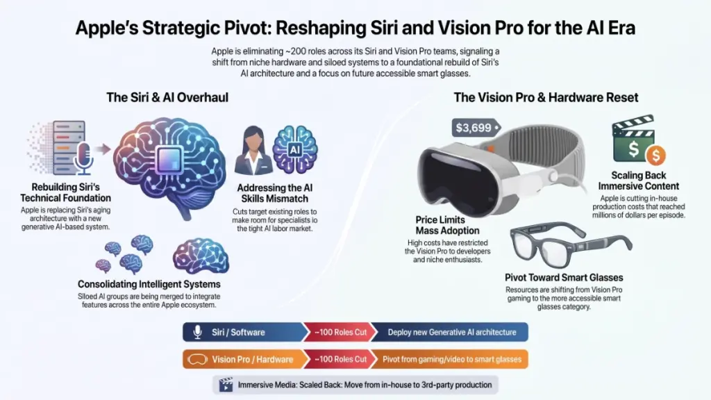 Futuristic AI assistant and smart glasses representing Apple’s shift toward on-device artificial intelligence