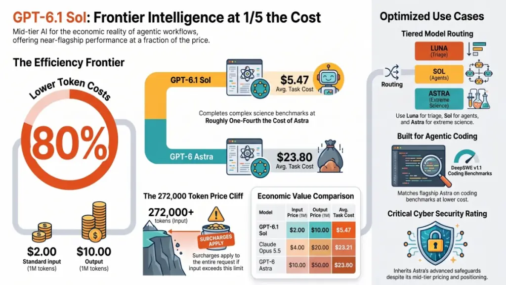 GPT-6.1 Sol pricing and performance visualization with AI benchmarks and model routing