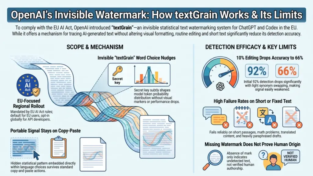 AI text watermark detection dashboard showing hidden statistical signals in ChatGPT and Codex content