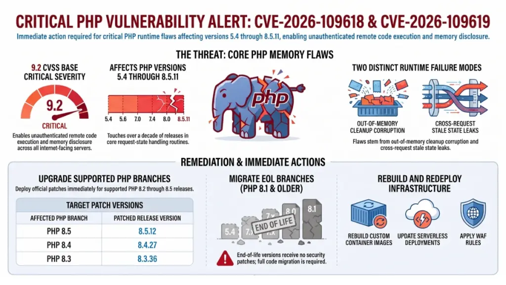 PHP security patch management dashboard showing vulnerability scanning and server protection